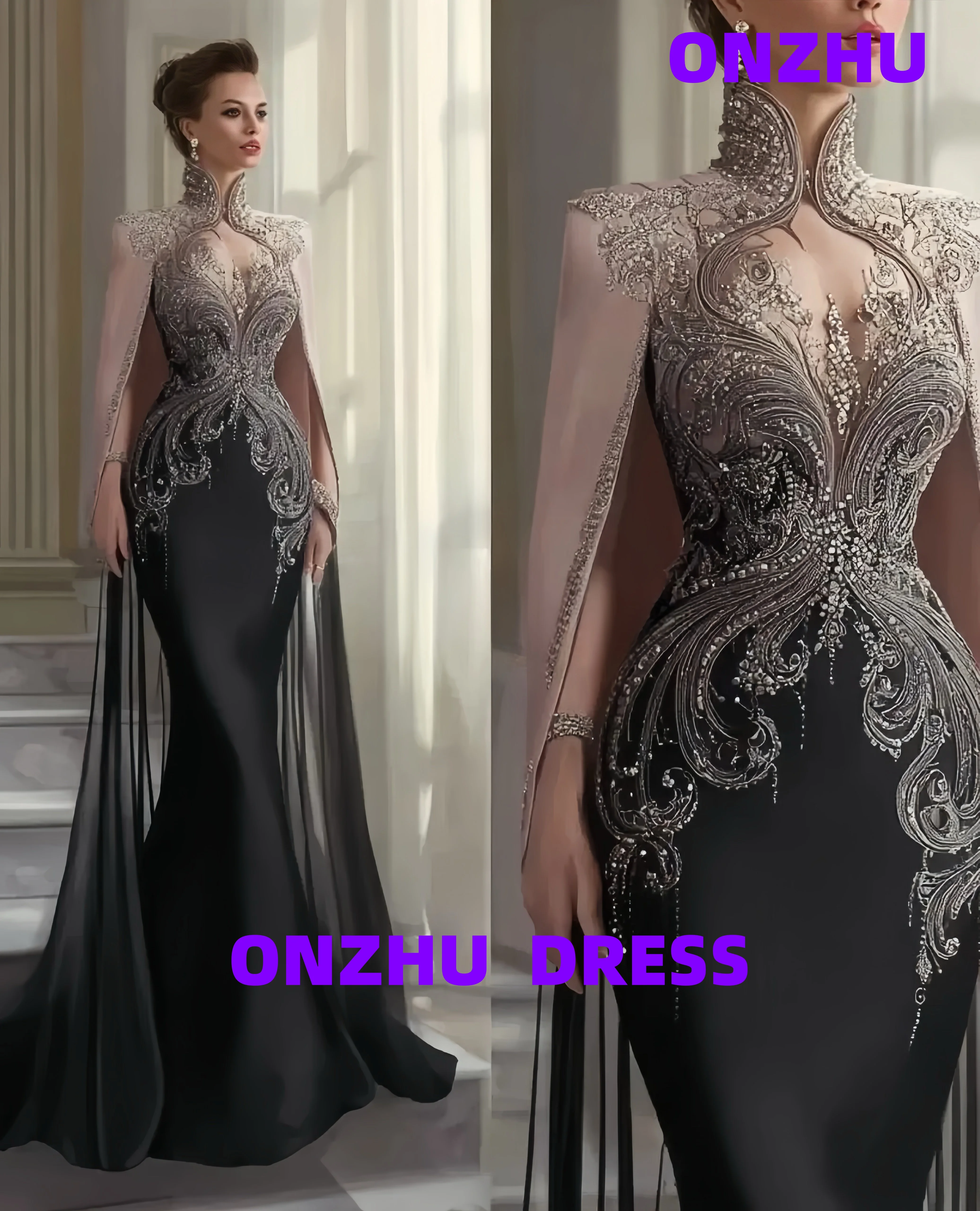 

Шаль без рукавов с v-образным вырезом по индивидуальному заказу, роскошные вечерние платья с русалкой и бусинами Аманда «Ноя», женское вечернее платье