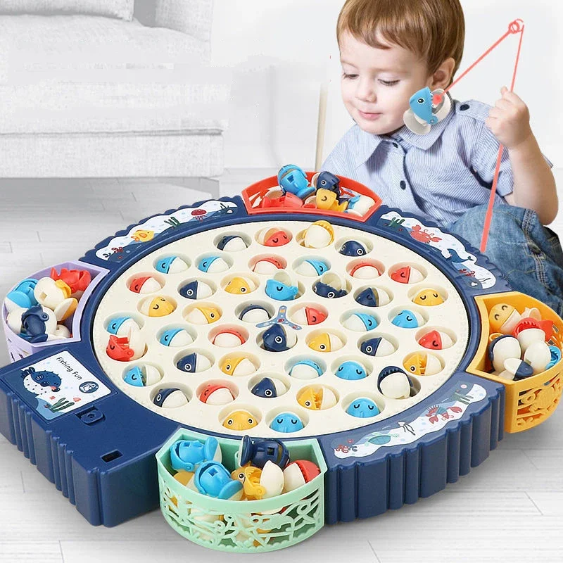 Fishing Toy Children Outdoor Electric Musical Rotating Board Play Fish Game Magnetic Fish Sports Educational Toys For Boys Girls