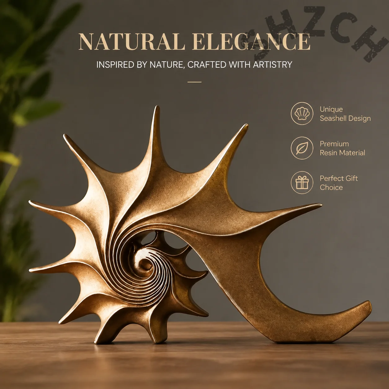 Resin Conch Shell Sculpture – Coastal Sea Snail Figurine for Home, Office, or Porch Decor – Natural Ocean-Themed Ornament