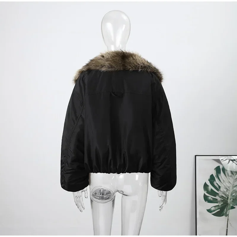 Herbst Winter Kunstpelz Patchwork Kurze Mäntel Damen Verdickte Revers Lange Ärmel Taschen Schwarze Jacken 2026 Damenmode Neue Oberbekleidung – Detail 2