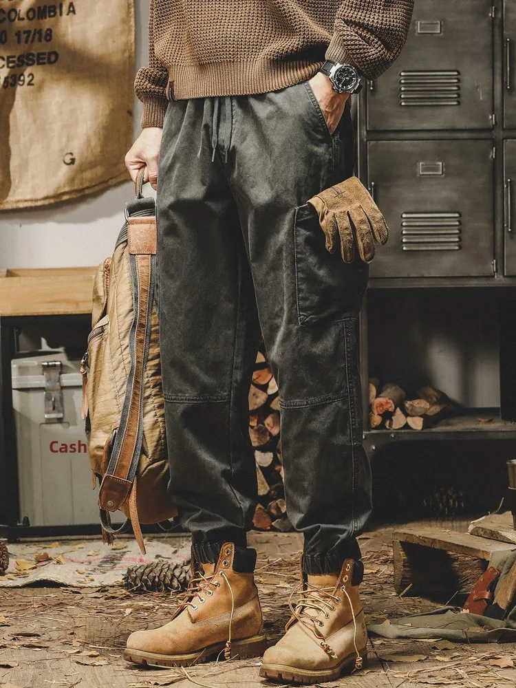 

Джерри, американская рабочая одежда в стиле ретро, мужские свободные широкие брюки, модные повседневные брюки, хлопковые эластичные брюки с эффектом талии