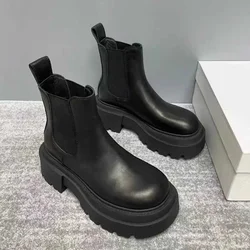 Street Style Platform High Heel Women Chelsea Boots Fashion Elegant Slip On Shoes Autumn Winter Laides Concise Short Booties