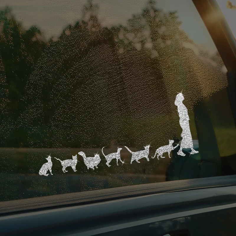 1pc Ladies Cat Vinyl Glitter Sticker, for Cars, Trucks, Walls, Laptops. Shiny stickers can be applied to any flat place