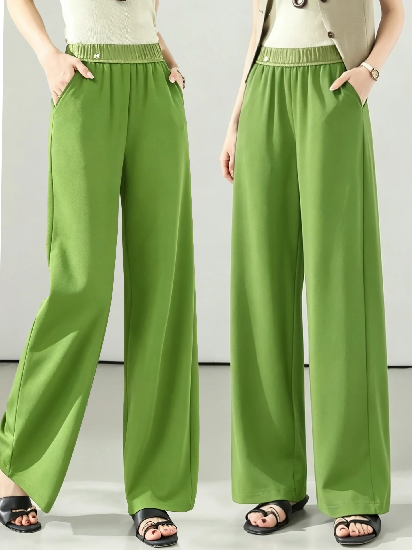 

Ice Silk Wide Leg Pants Women's Summer Thin New Fashion High Waist Loose Drape Casual Straight Leg Pants Breathable Comfortable