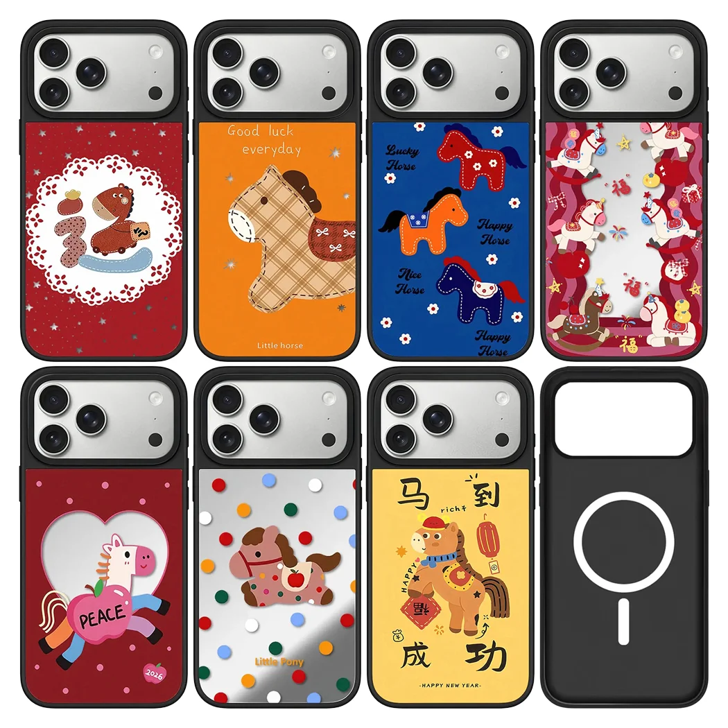 Horse Year Mirror Surface Magnetic Phone Case Cover for IPhone 12 13 14 15 16 17 Pro Max Case for IPhone 17 Air