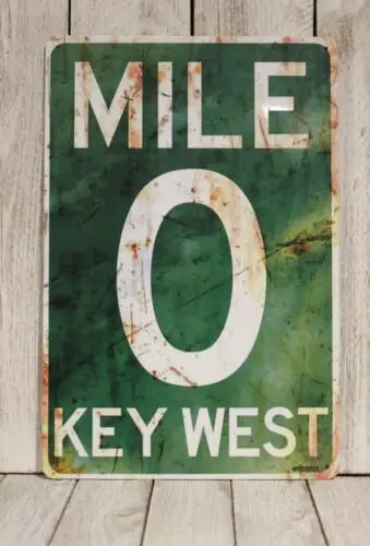 Key West Mile Marker 0 Tin Metal Sign Florida Road Highway Rustic Vintage Style