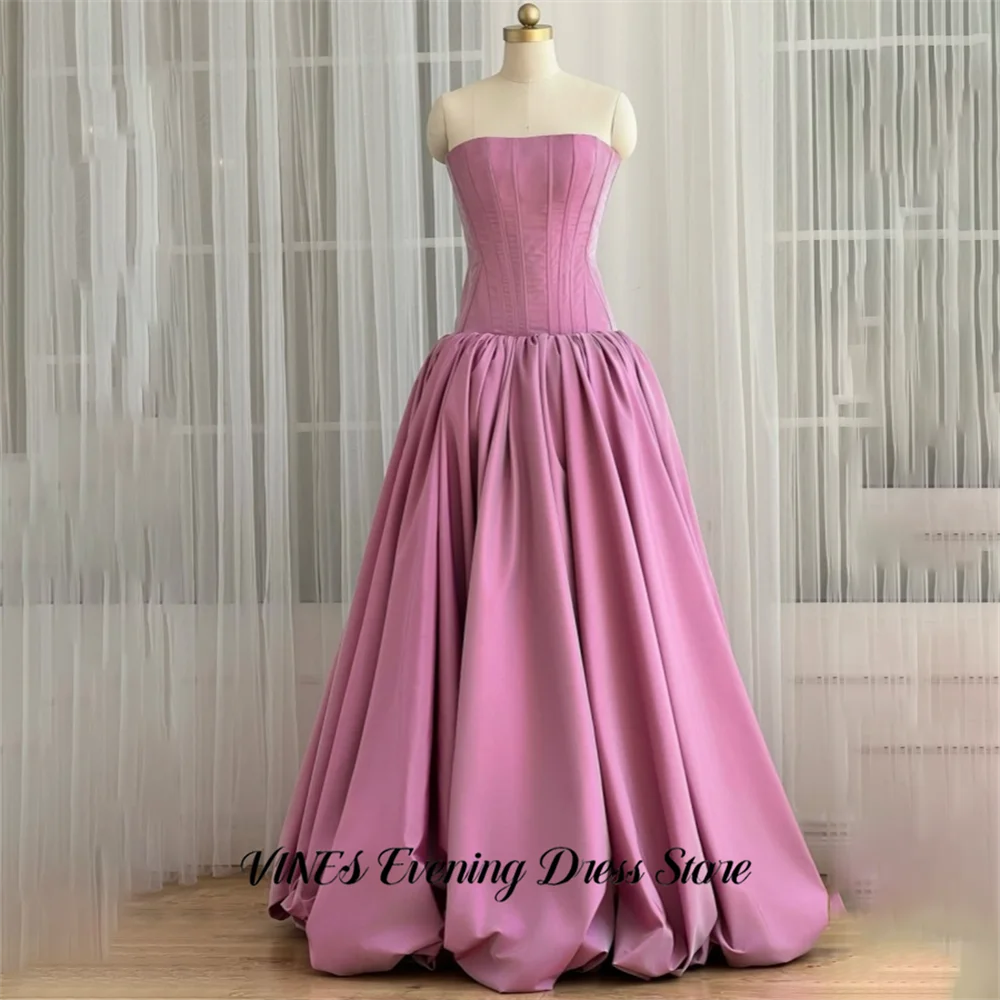 

VINES Blush Pink Evening Dress Strapless Satin Prom Dresses Voluminous A Line Celebrity Dress Pleated 프롬 드레스 Customized