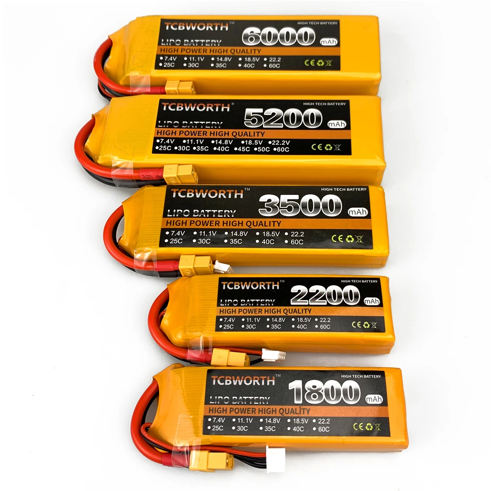 TCBWORTH Lipo Batterie 2S 3S 4S 6S 2200mah 5000mah 6000mah 7,4V 11,1V 14,8V 22,2V T XT60 RC Teile für RC Auto Lkw Monster Drone