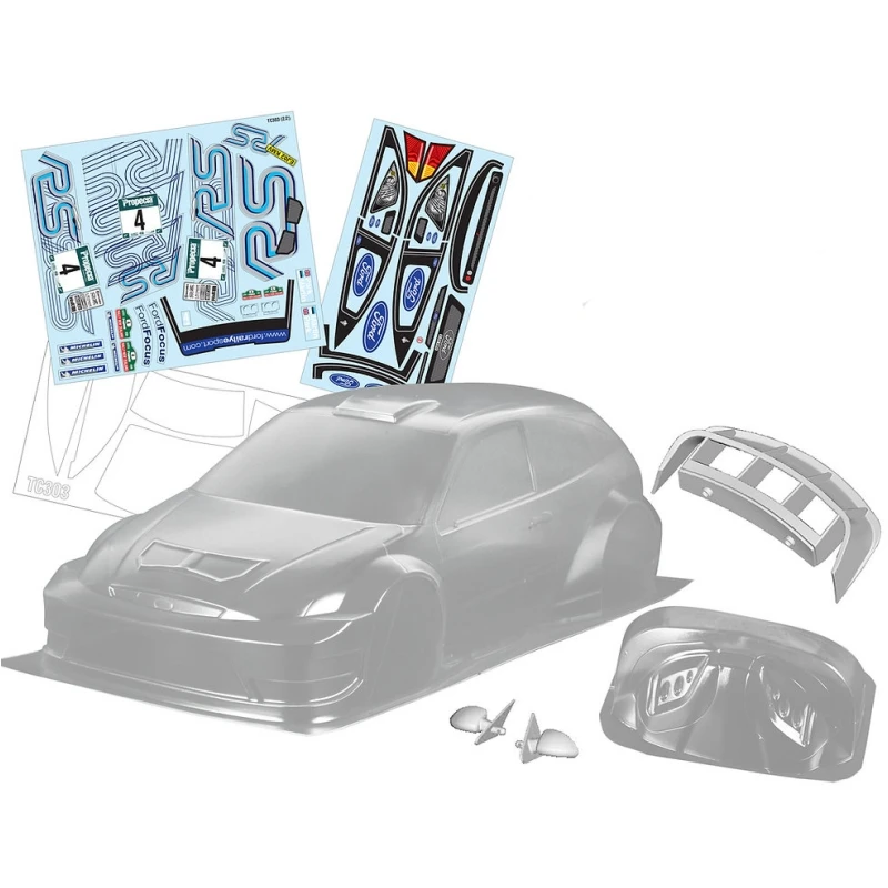 Scale 1/10 Ford Focus WRC 2003 Clear Body shell W/Rear spoiler +Mirror + Light Buckles + decal for RC Rally car Tamiya tt02 tt01