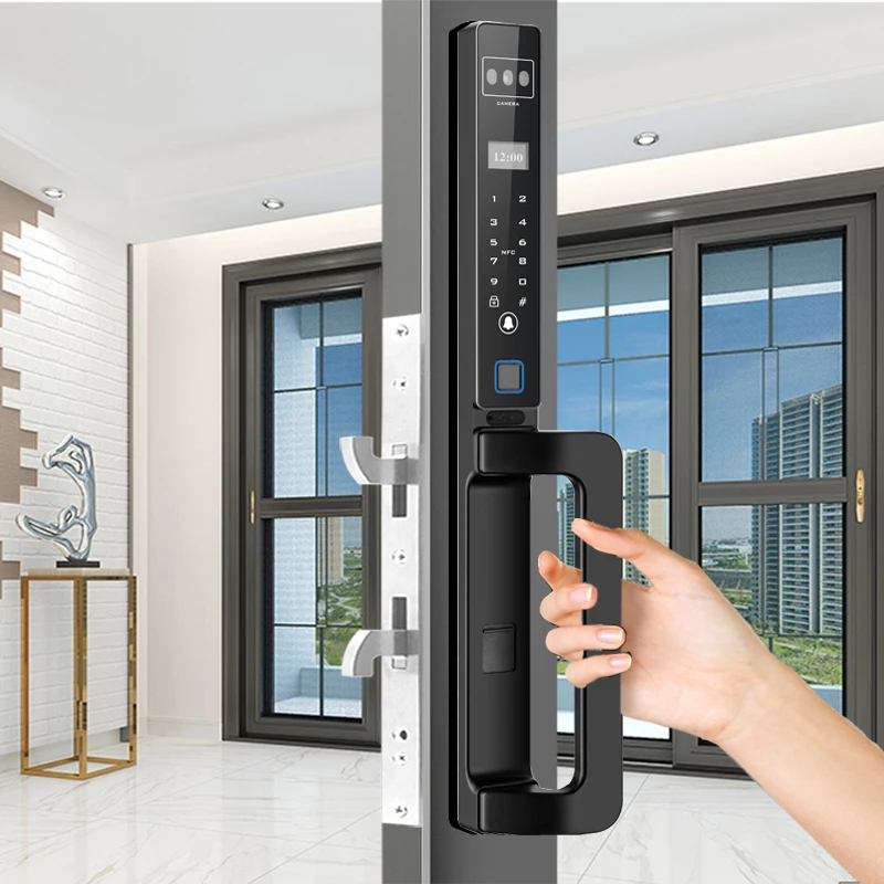 Quality Broken Bridge Aluminum Door Ultra Narrow Ultra Thin Frame Face Recognition Palmprint Fully Automatic Smart Door Lock