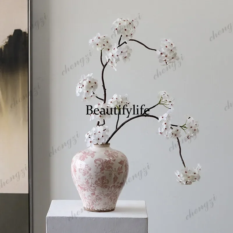 F150 Ceramic vase ornament living room Chinese entrance, dried flower decoration, retro decoration