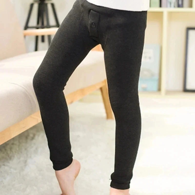 Winter Boys Solid Color Leggings Plush Thicken Seamless Integrated Warmth Pant Simple Style Children\'s High Elasticity Warm Pant