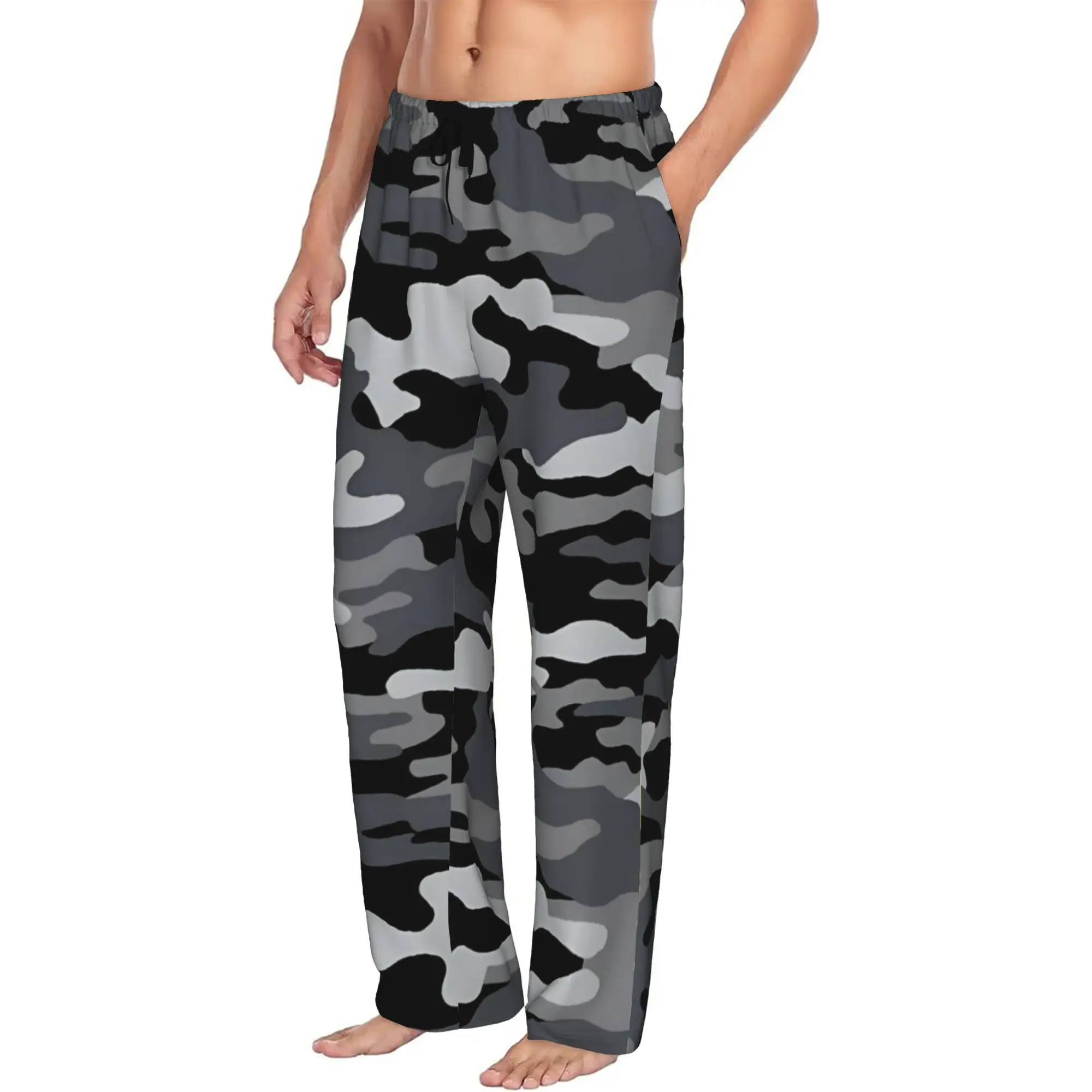 Custom Printed Camo Camouflage Pajama Pants Men's  Sleep Sleepwear Bottoms with Pockets