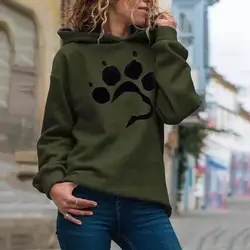 Women Hoodie Cartoon Paw Print Hooded Hat Loose Thick Cold-proof Pullover Plush Soft Spring Hoodie Sweatshirts Ropa Mujer Tops