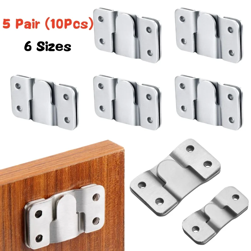 10Pcs Stainless Steel Hanging Buckles Flush Mount Brackets Insert Picture Frame Hanging Buckle Z Clip Furniture Connector Hooks