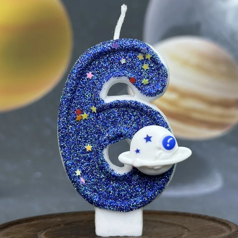 DIY Planet Themed Spaceship 0-9 DIY Digital Candle Dark Blue Birthday Candle Outer Space Themed Party Cake Decoration