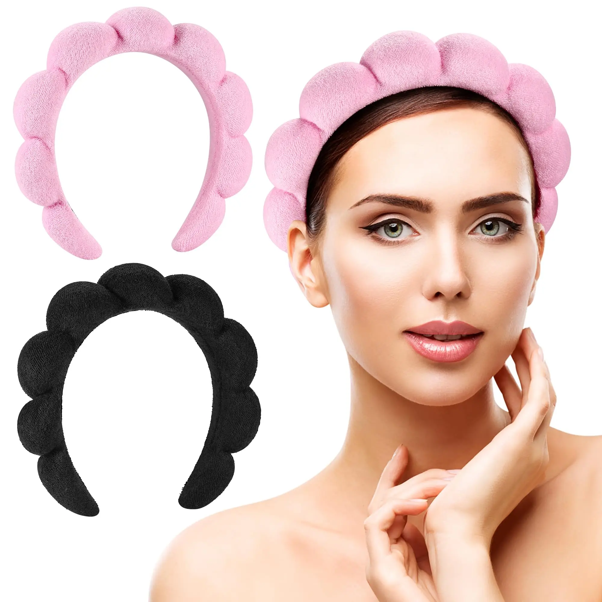 Spa headband for wash or face 2-piece skincare headband Hair hooper headband Fluffy makeup headband for face wash and facial mas