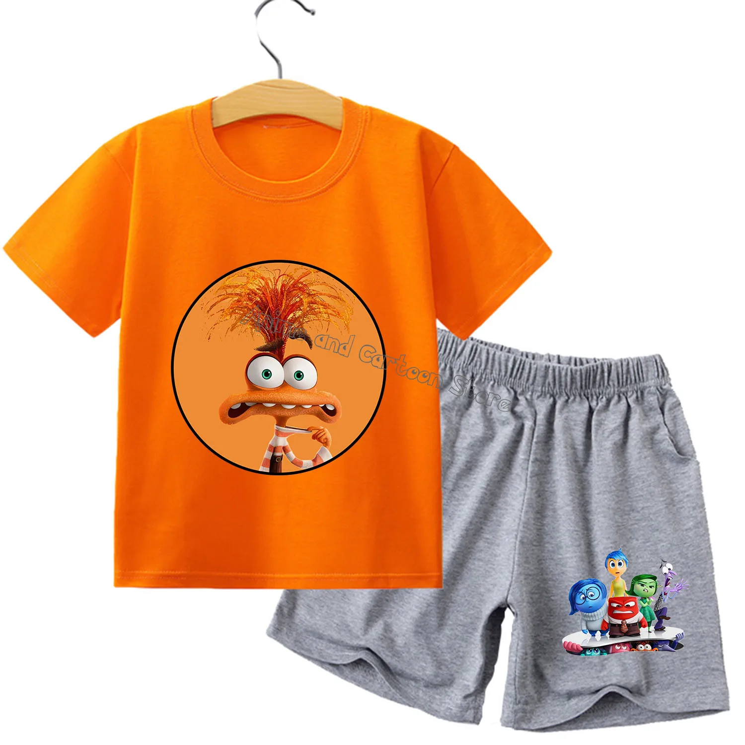 Disney Inside Out New T-shirt Suit Children Summer Cartoon Tops+shorts 2pcs Pants Set Pajamas Sets Home Wear Clothes Kids Gift