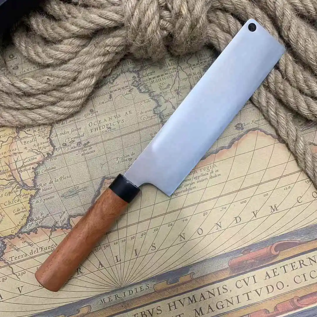 

7 Inch Nakiri Knife Welding Tamahagane Steel Blade Chef Cleaver Meat Slicing Vegetables Japanese Kitchen Knives Wood Handle