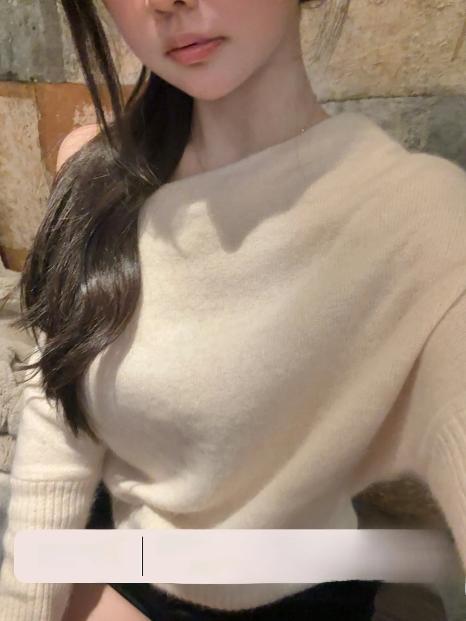 

Eleven Girl LiIi F Line Winter Pure Desire Slope oulder Angora Rabbit Fur Hooded Boting Sweater Loose Fit Long Sve