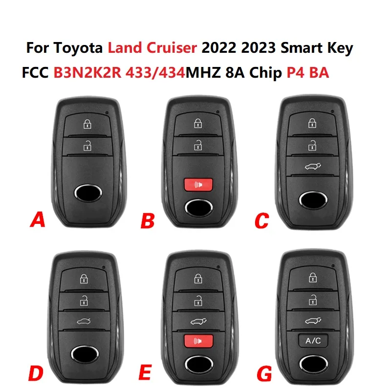 

CN007334 FCC B3N2K2R 433/434 8A Chip P4 BA For Toyota Land Cruiser 2022 2023 Smart Key PN 8990H-60540/8990H-30220