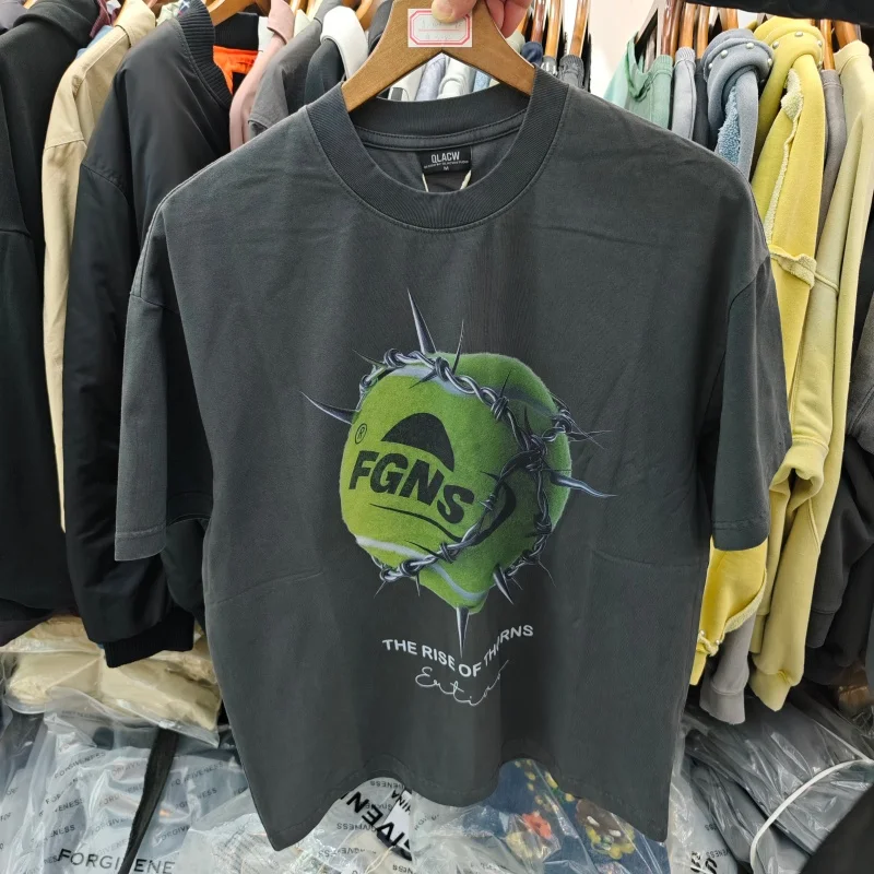 

Мужская свободная повседневная футболка в американском уличном стиле, хлопковый удобный флуоресцентный зеленый теннисный модный топ с принтом