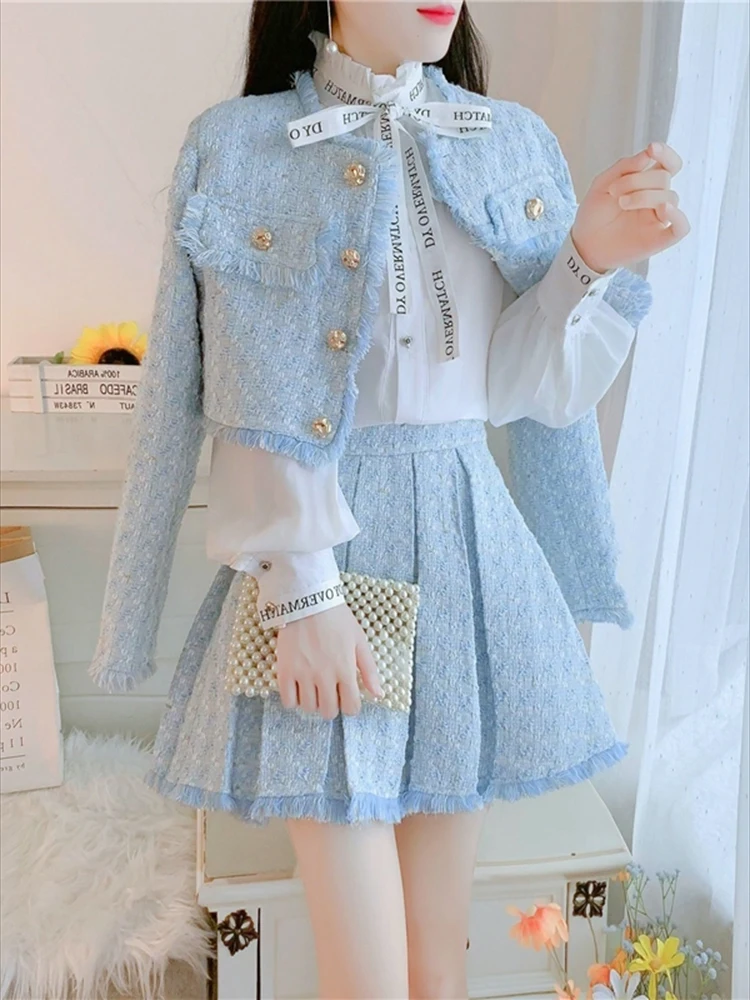 

Autumn Chic Elegant Short Jacket Women High Waist Pleat Skirt 2 Pieces Set for Women Fashion Two Piece Suits Casual Outfits