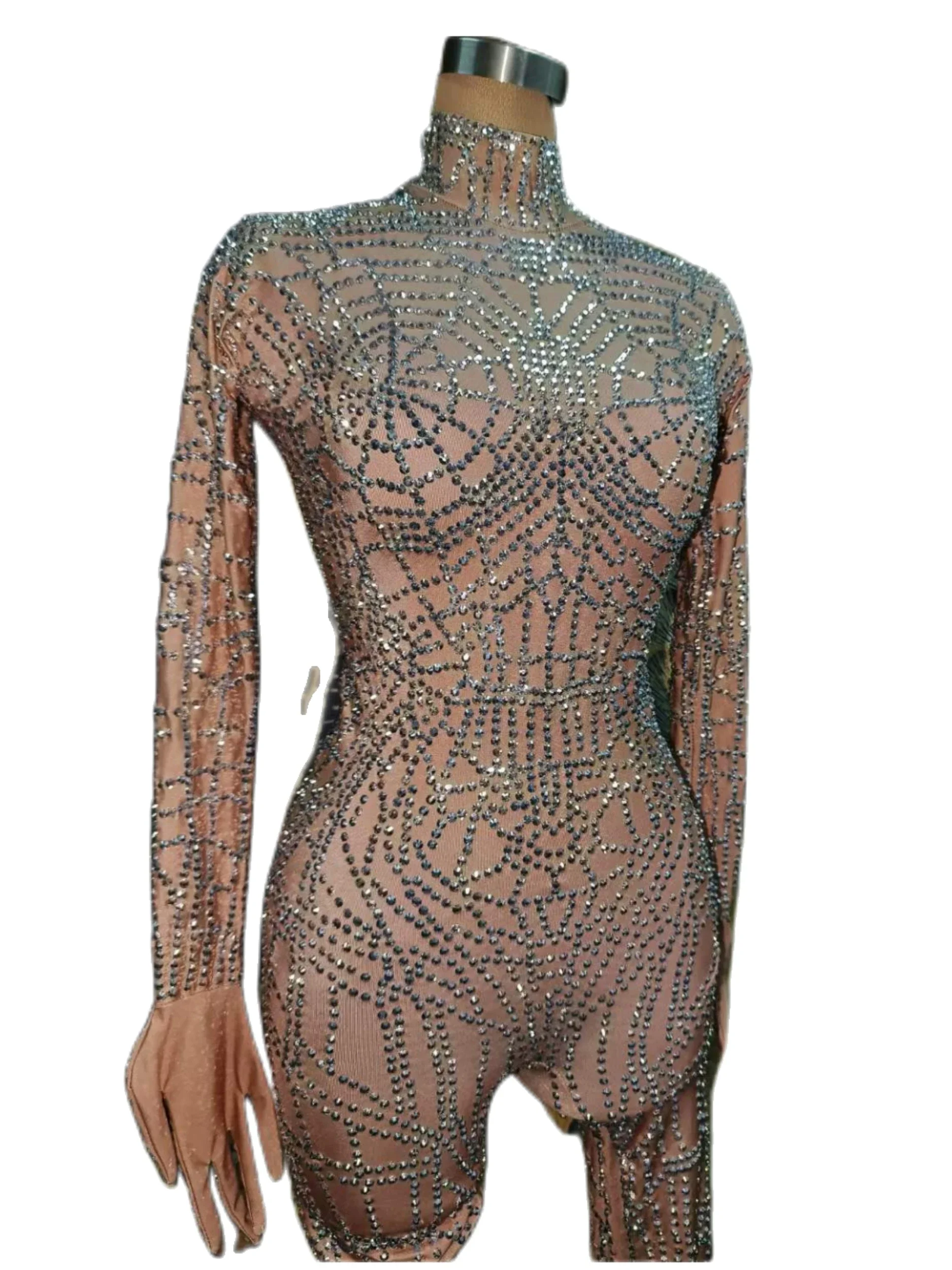 Manica lunga con guanti Tute da donna con strass Tute da spettacolo scintillanti Costumi Drag Queen Abbigliamento caraibico