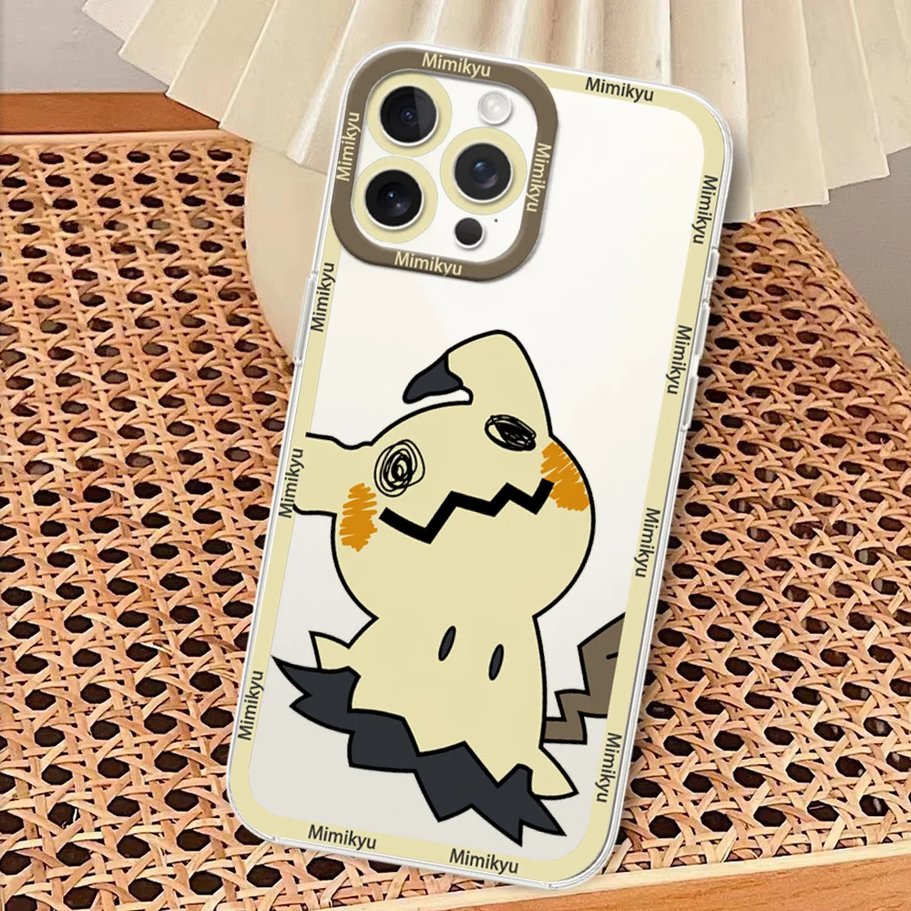 MINISO Cute M-Mimikyu Phone Case for iPhone 12 11 13 14 15 16 Max Pro Plus Transparent Bezel Cover