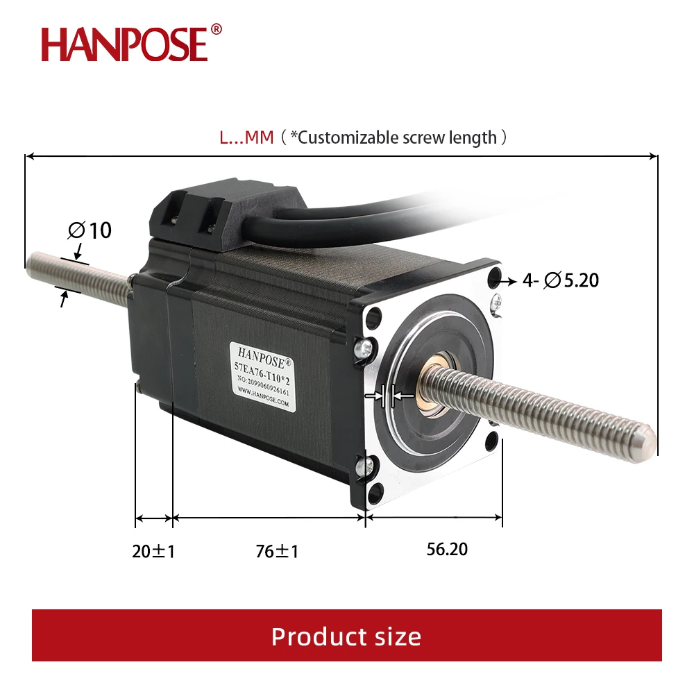 Nema23 Stepper Motor 57EA76-T10*2  4.0A 2.2N.m Through Closed Loop Servo Motor Height 56/76/83mm  For CNC Milling Machine