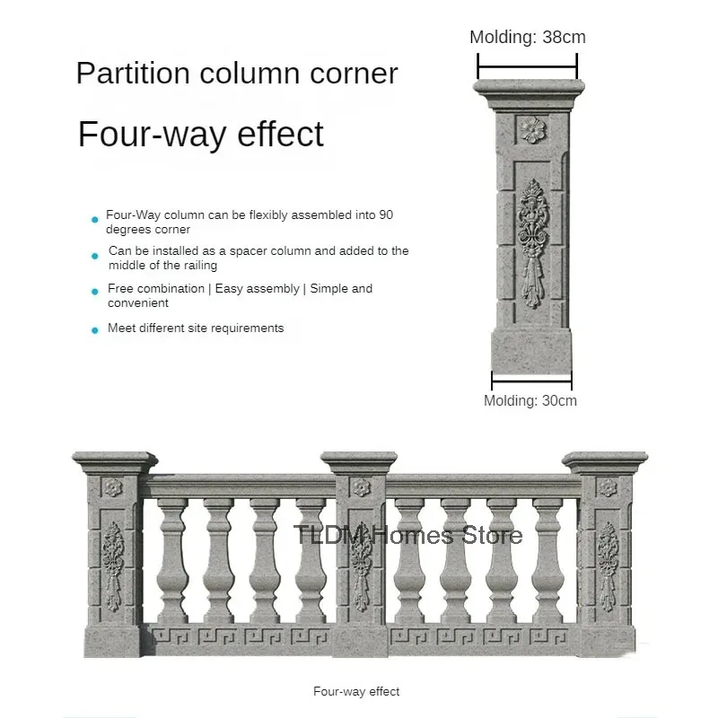 New Thickened Roman Column Railing Mold Garden Buildings Cast-in-place Guardrail Cement Column Reusable Railing Mold for Balcony