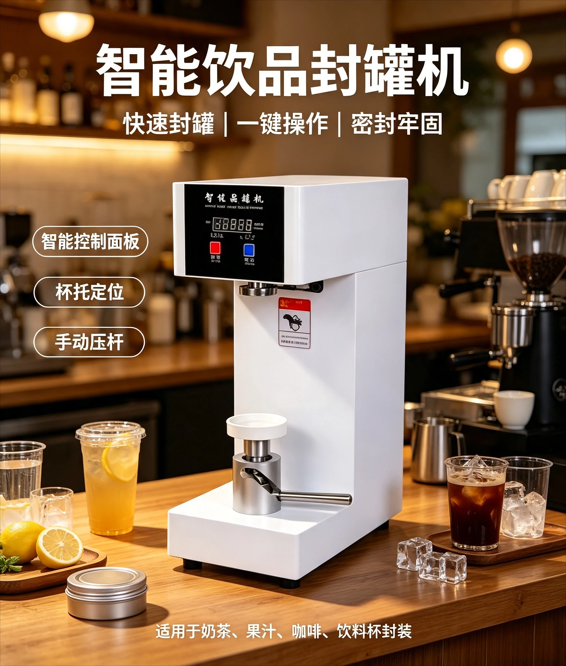 Automatic Can Sealing Machine 55mm Cans Sealer Drink Bottle Sealer Milk Tea Shop Equipment 220V