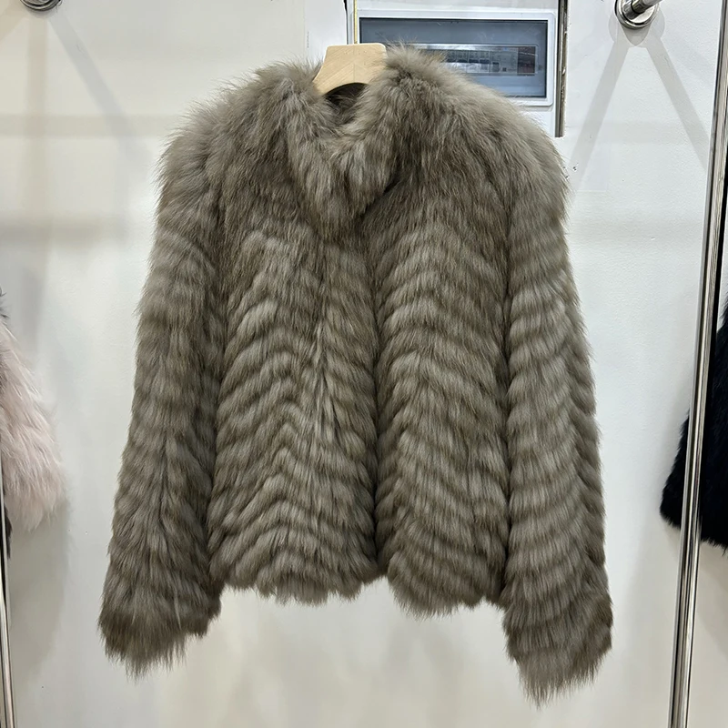 2025 женское зимнее толстое длинное пальто из натурального лисьего меха в полоску, тонкое пальто Toghter, кофейное пальто с воротником из натурального лисьего меха, черная куртка, пальто