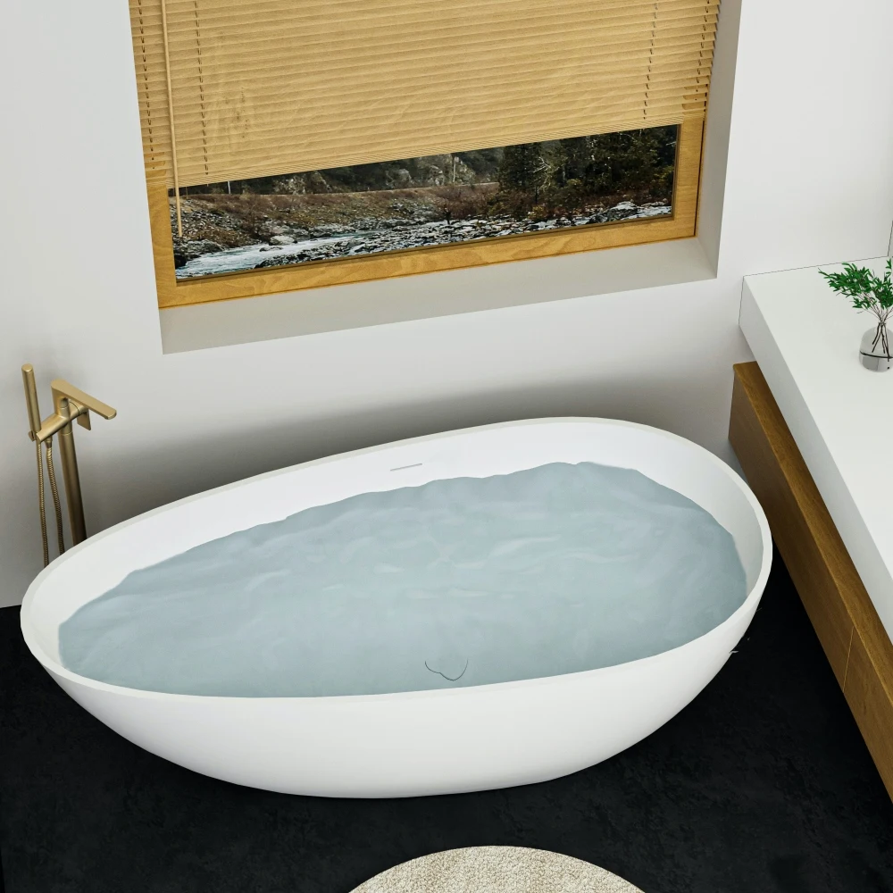 

67" Freestanding Solid Surface Bathtub, Luxury Engineered Stone Resin Freestanding Soaking Bathtub with