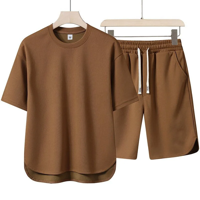 

Summer Men's Youth Sport Short Sleeve Set - Short Sleeve Round Neck T-Shirt - Sport Shorts - Two-Piece Set