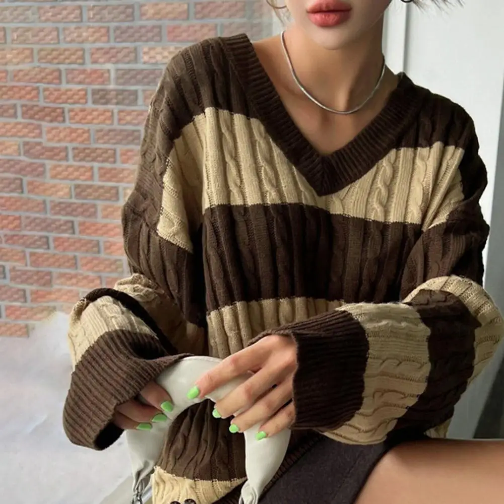 Pull court à col en V pour femmes, pull patchwork, pull de collection