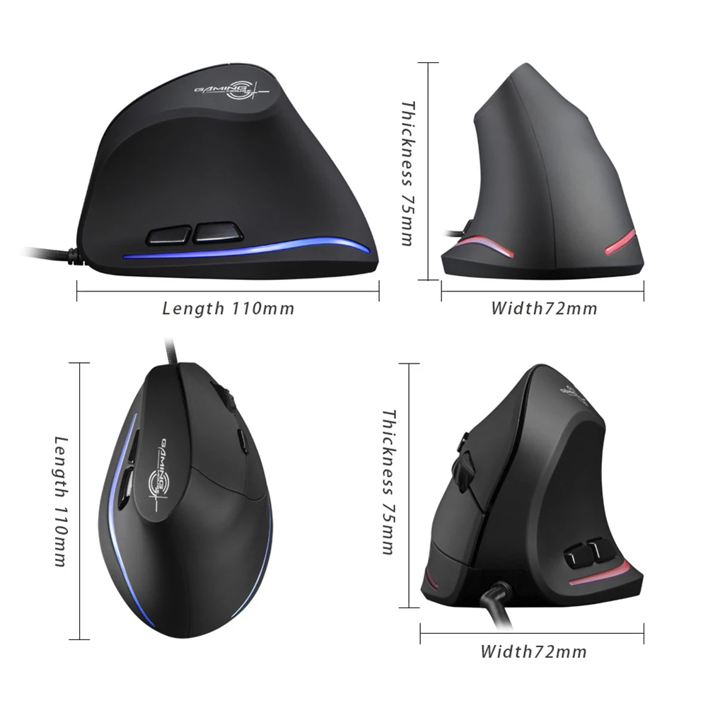 ZELOTES T20 USB Wired Vertical Optical 4 Gears 3200 DPI 6 Buttons Gaming Mouse Laptop Computer Ergonomic Mice Silent view 6