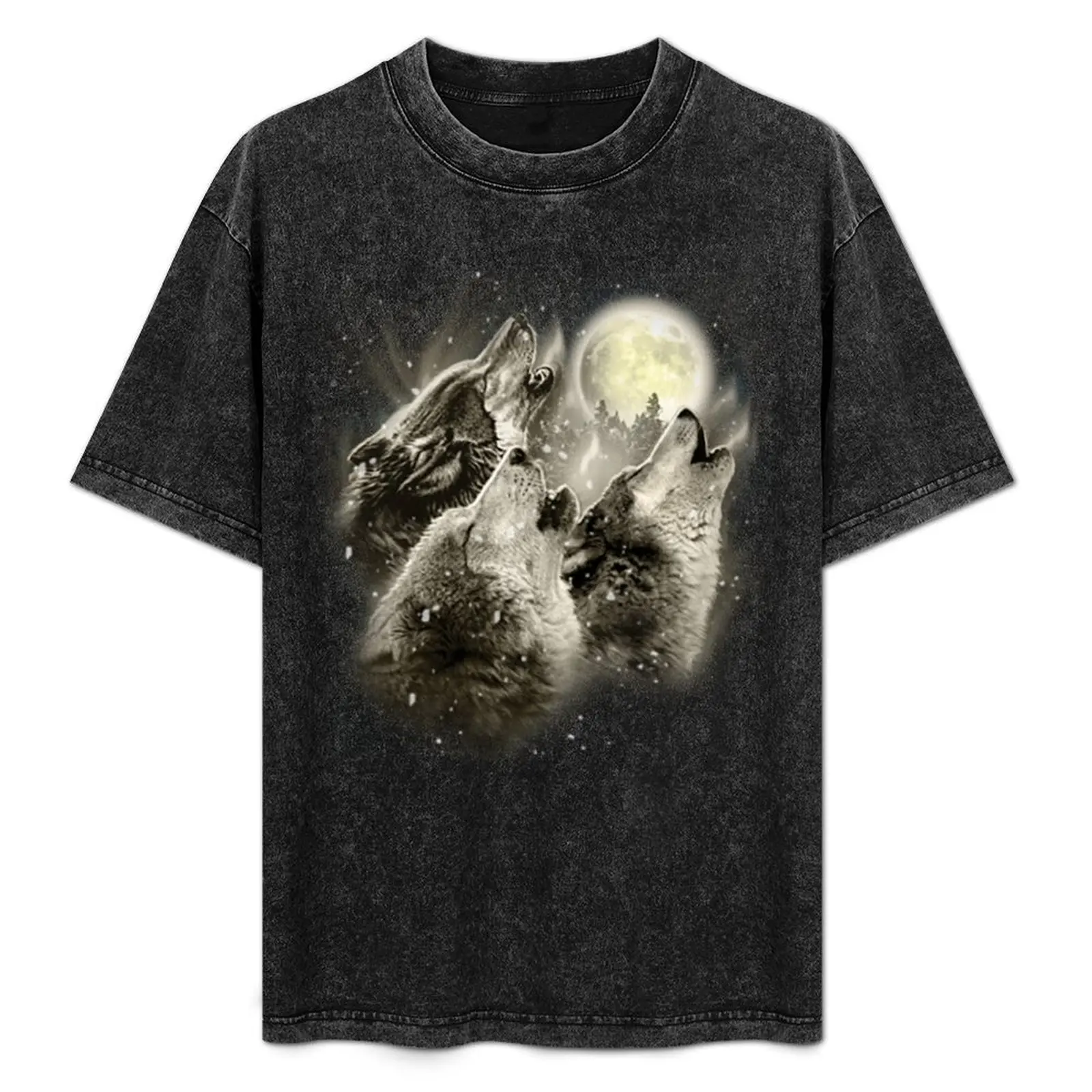 

Three Wolves Howling in Moonlight T-Shirt custom shirt summer tops mens graphic t-shirts pack