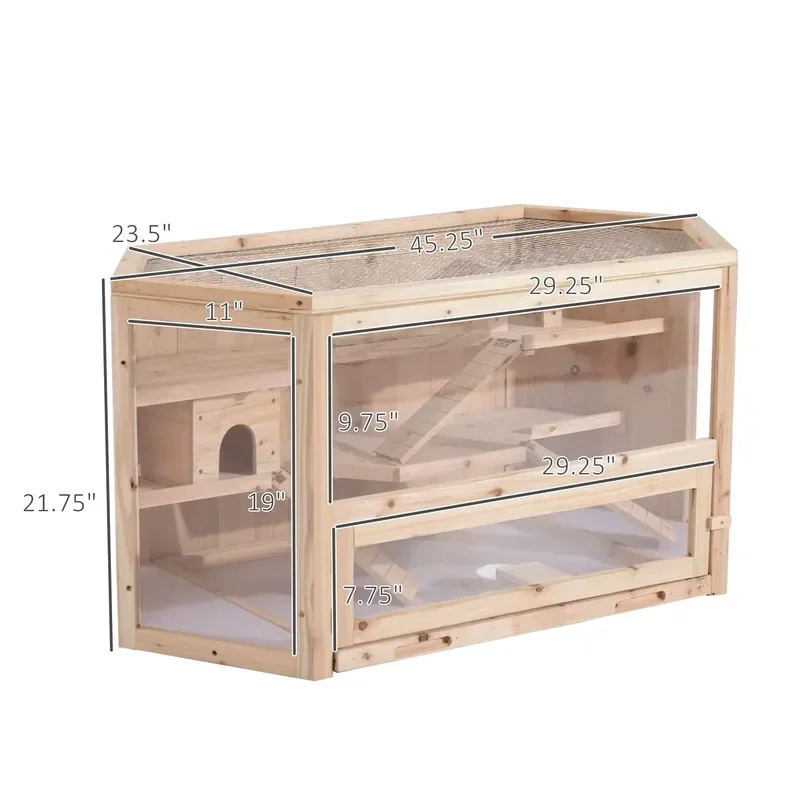 Wooden Small Animal House with Internal Stairs Easy Open Cage for Hamster Chinchilla Rabbit Pet Habitat Shelter Bedding Box