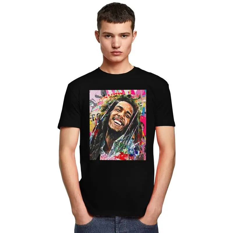 مخصص الذكور جامايكا الريغي روك بوب مارلي تي شيرت قصير الأكمام القطن بلايز تي شيرت عادية المحملة فضفاضة تناسب الملابس
