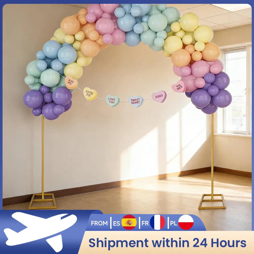 Arco Nuziale in Metallo Dorato con Base 2,4M/7,87FT, Struttura per Palloncini, Sfondo per Matrimoni, Compleanni, Baby Shower