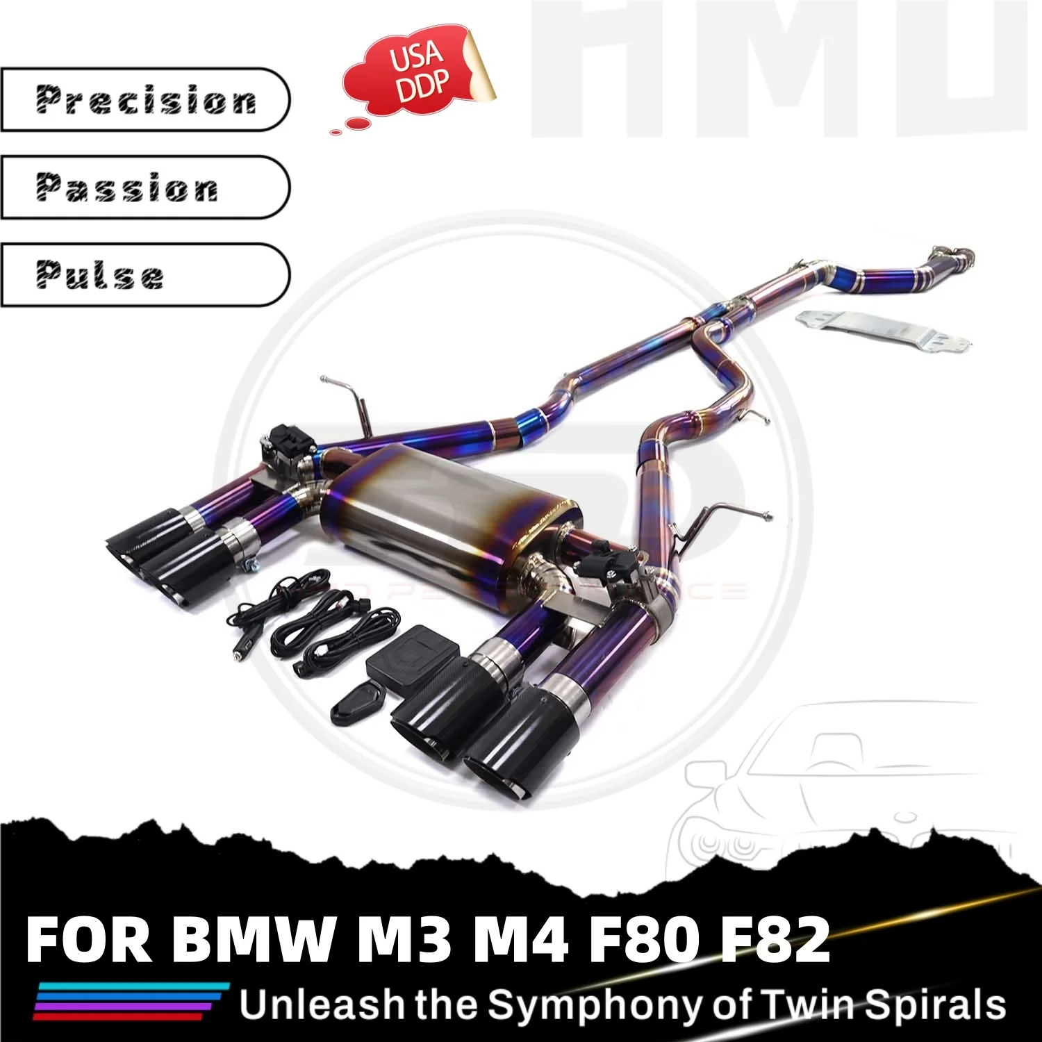 

HMD Titanium alloy for BMW M3 M4 F80 F82 Catback Muffler with tips Electronic valve Exhaust System Performance Upgrade