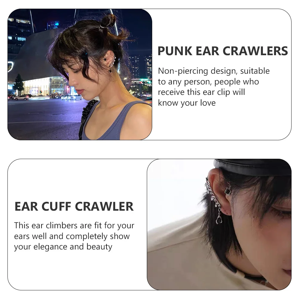 

2Pcs Ear Wrap Crawler Non-Piercing Cartilage Clip Punk Gothic Earrings for Formal Occasions Elegant Evening Gown