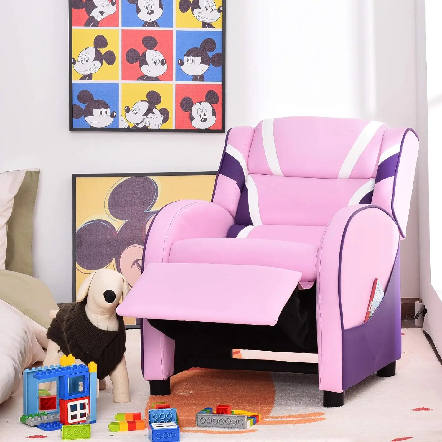 Kids 'Ergonomic Gaming cadeira reclinável com apoio para os pés e cabeceira, apoio lombar, bolsos laterais, couro Lounge Chair