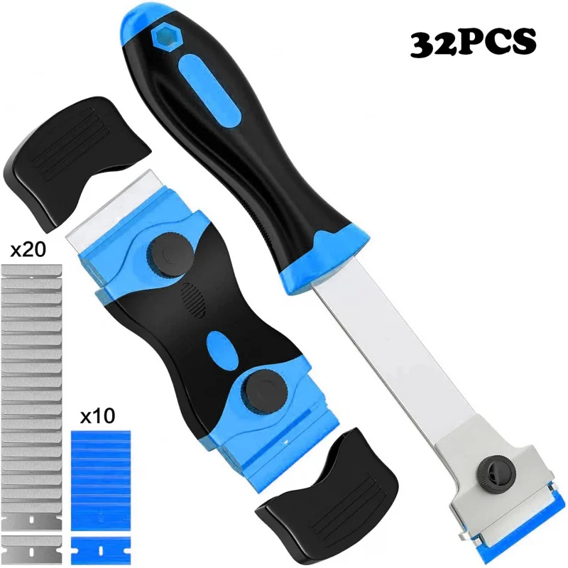 32Glass Scraper Set，Blade Scraper Tool，Ceramic Hob Scraper with Lengthened Plastic Handle