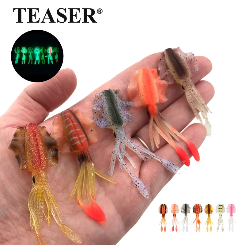Señuelo de Pesca de Calamar en Miniatura, 4 Piezas/Bolsa, S031, 6 cm, Cebo Suave, Luz Nocturna, Pesca Marina, Pulpo, Calamar, Cebo Falso, Cebo Biomimético