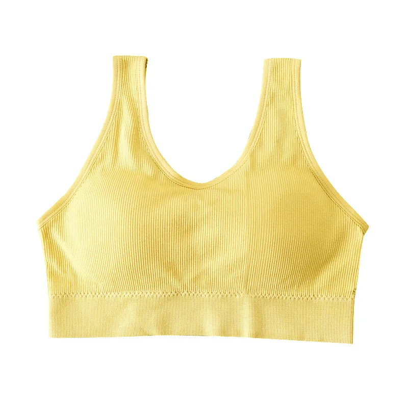 Seamless Thread Sports Vest Underwear Solid Color Breathable Underwired Push up Sling Backless Crop-Top Bandeau Women