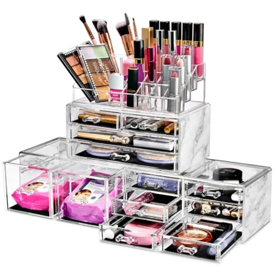 

Large Makeup Organizer - Stackable Jewelry and Makeup Organizer For Vanity Bathroom Storage Dresser - 12 Drawers Cosmetic Beaut