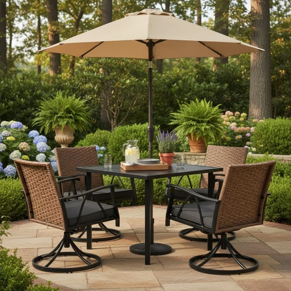

5-Piece Patio Dining Set for 4，Outdoor Dining Set with Wicker Swivel Patio Dining Chairs with Cushions
