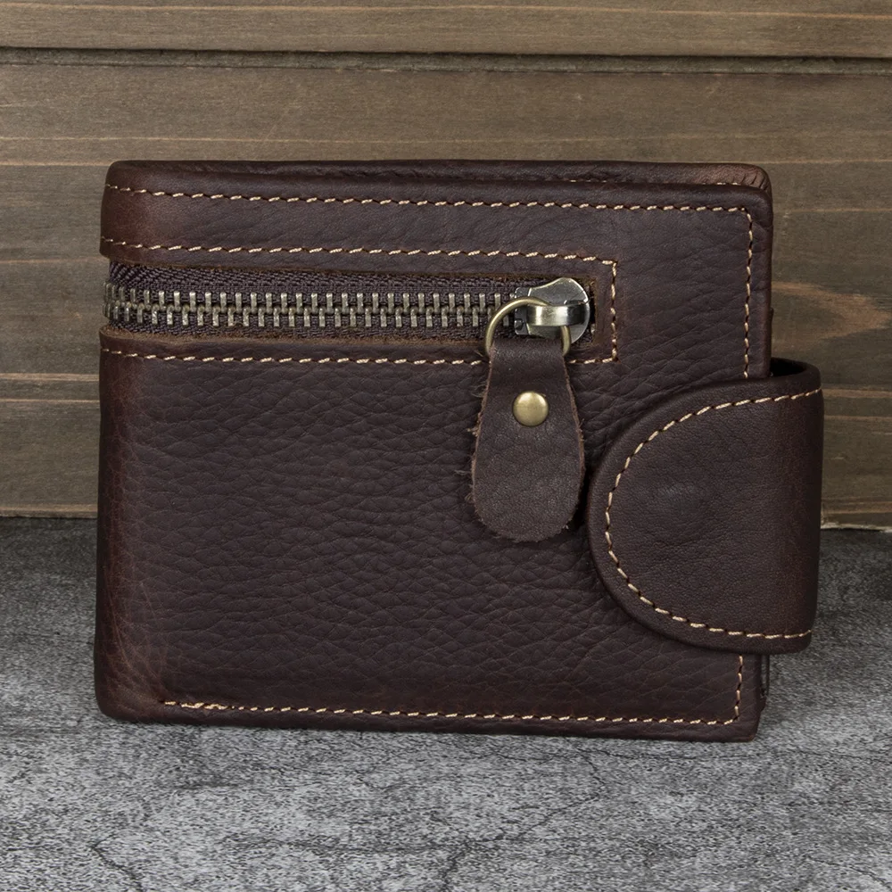 

YH7039 Fashionable and Trendy Retro Men's Leather Wallet with Buckle, Multi Card Head Layer, Cowhide Triple Fold Bag